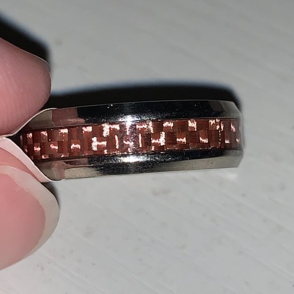 Solid Titanium Pink Carbon Fiber Inlay Band Ring, Size 6 - Picture 8 of 10